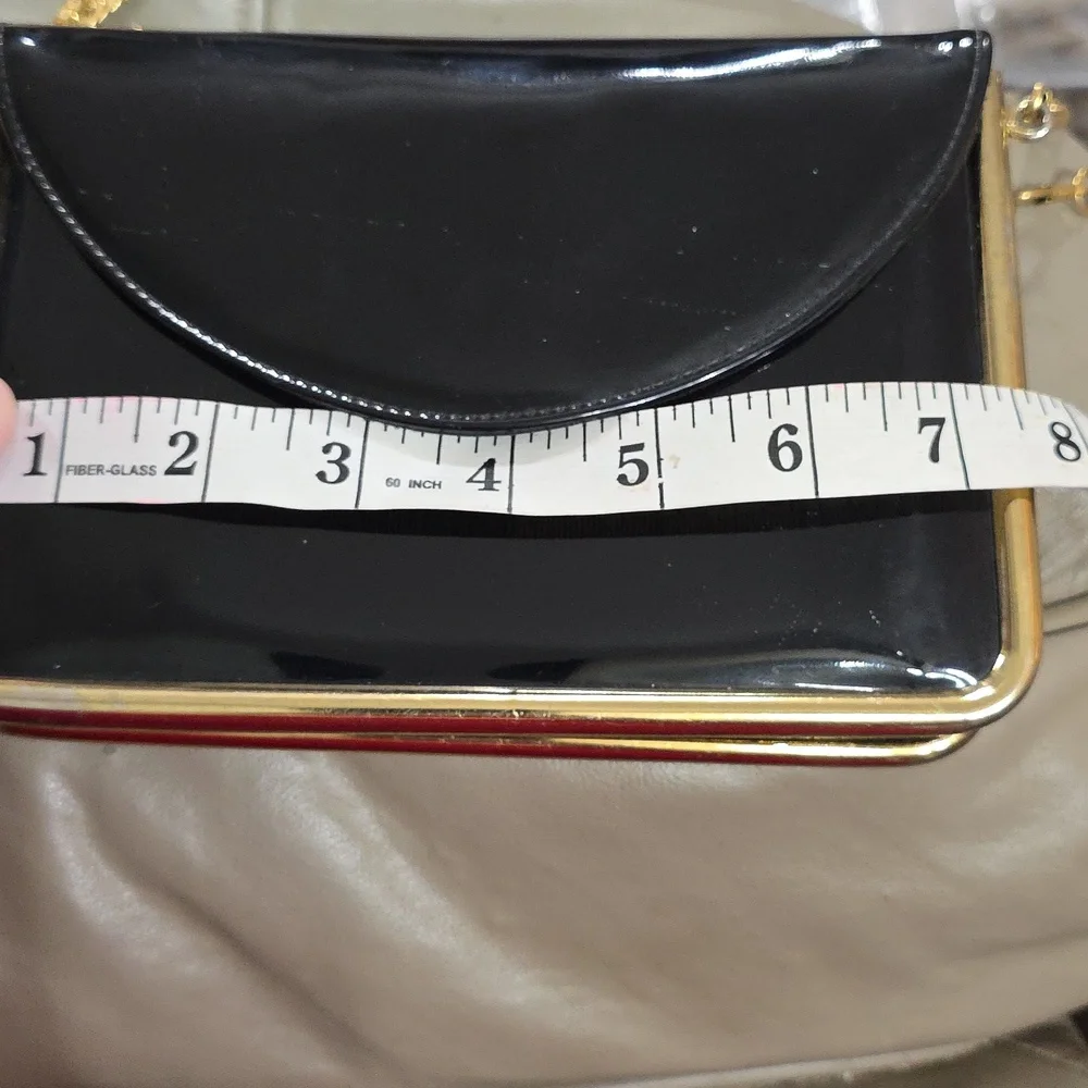 Cappagallo Elegant Black/Gold Chain Shoulder/Evening Bag Purse Patent Leather‎